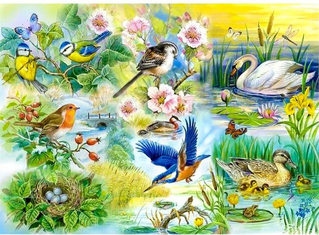 FIYO Diamantmalerei mit Vögeln und Schwan, 5D Kristallkreuzstich mit runden Diamanten, Multicolour, Breite: 40 cm, Höhe: 50 cm - Bild 1
