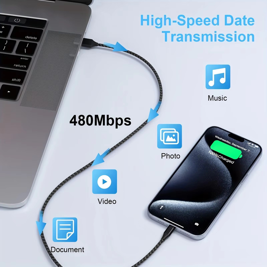 LAIHONEN USB A auf Typ C Datenkabel aus Nylon geflochten, Schwarz, Set mit 2 oder 5 Stück für schnelles Laden und Datenübertragung - Bild 2