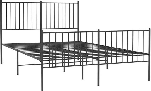 vidaXL Bettgestell aus Metall mit Kopf- und Fußteil in Schwarz Matt, B/T/H: 142 x 196 x 90,5 cm - Bild 1