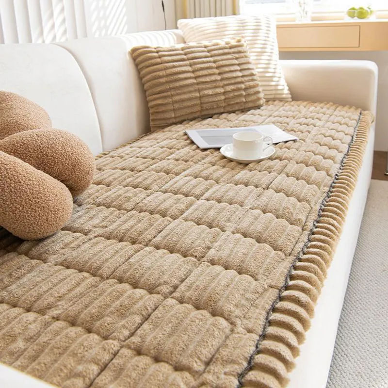 Gestepptes Sofatuch aus Cord in Weiß, rutschfester Couchbezug in L-Form mit verdicktem Plüsch, Breite: 70 cm, Länge: 120 cm - Bild 3