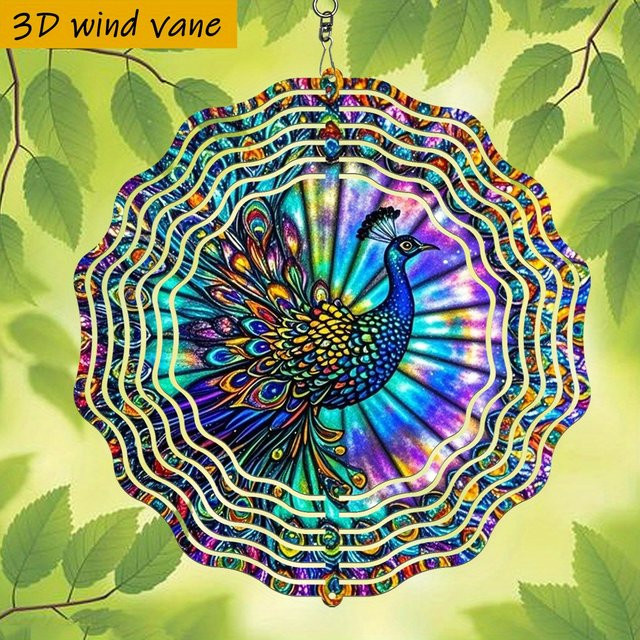 CIFBUY 3D Pfauen-Windspinner aus Metall, doppelseitige hängende Gartendekoration, Mehrfarbig, Durchmesser: 25,4 cm - Bild 1