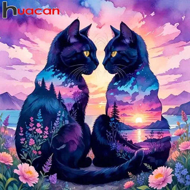 Huacan Diamantgemälde Katze und Blumenlandschaft als Diamant-Stickerei-Set in Multicolor, B/H: 20 x 20 cm - Bild 1