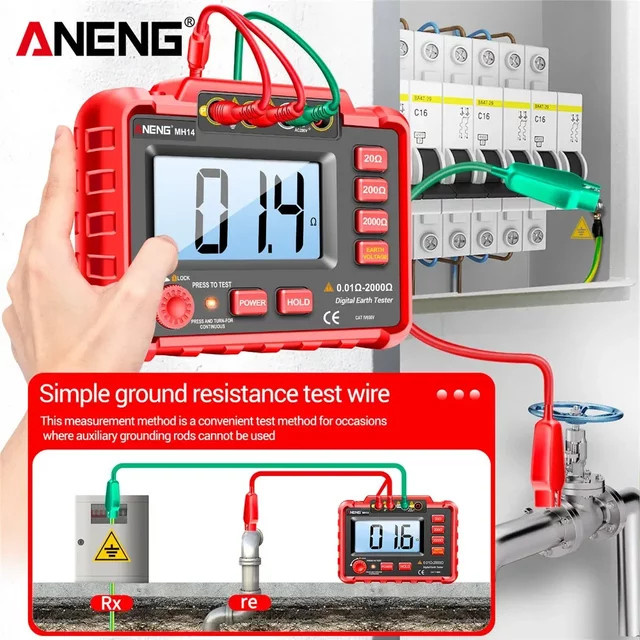ANENG MH14 Digitales Widerstandsmessgerät Erdungstester mit Voltmeter und Megohm-Messfunktion in Rot - Bild 1