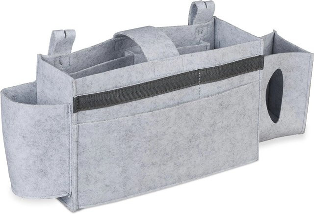 Relaxdays Betttasche aus Filz in Hellgrau mit 8 Fächern, B/T/H: 43 x 23 x 11 cm - Bild 1