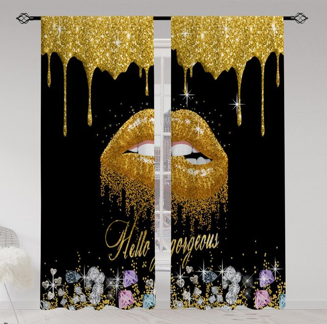 2er-Set Yiran Furniture Dekorative Vorhänge mit silbernem Wassertropfen-Druck, halbtransparent, Polyester, B: 50 cm, H: 130 cm - Bild 1
