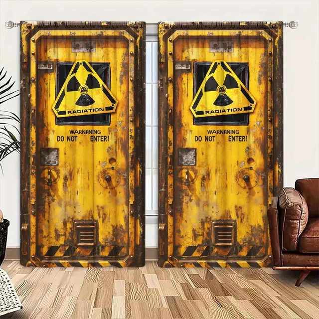 VOZMIO 2-teiliges Set dekorative Vorhänge mit nuklearem Strahlung Warnschild-Design in Aesthetic-Optik - Bild 1