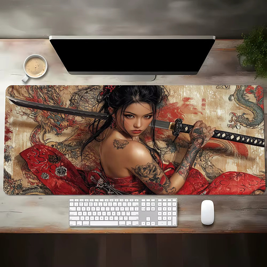 Japanisches Kimono-Anime-Mauspad mit rotem Drachen-Totem-Design und rutschfester Basis für Büro und Gaming - Bild 2