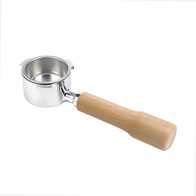 Aoresac 51mm Bodenloser Siebträger mit Filterkorb und Holzgriff Ersatz für DeLonghi in Braun und Silber - Bild 1