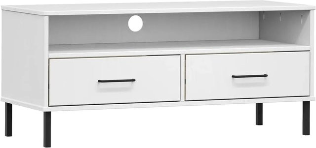 vidaXL TV-Schrank OSLO in Weiß aus Massivholz Kiefer mit Metallbeinen im rustikalen Design - Bild 1