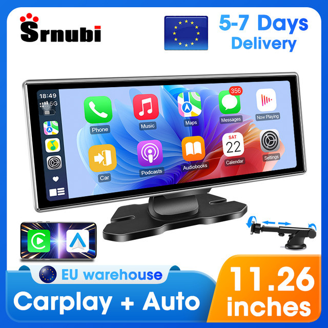 srnubi Intelligentes Multimedia-System für das Auto mit 11,26 Zoll Display, Tragbarer Video Player mit Drahtlosem CarPlay und Android Auto, Schwarz - Bild 1