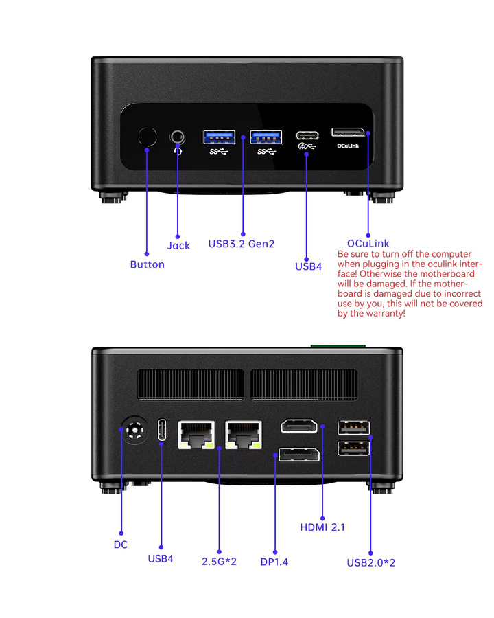 AOOSTAR GEM12+ Mini-PC Barebone mit AMD Ryzen 7 8845HS, Hochleistungs-Mini-Desktop-PC in Schwarz mit Dual USB4 Anschluss für Gaming, Büro und Business - Bild 5