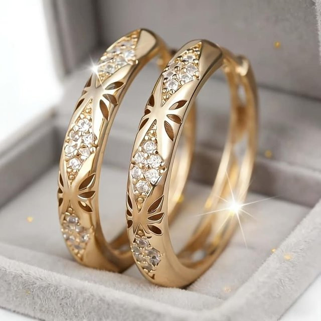 Bamos Creolen, Messing, Gold, Zirkonia, Damen - Bild 1