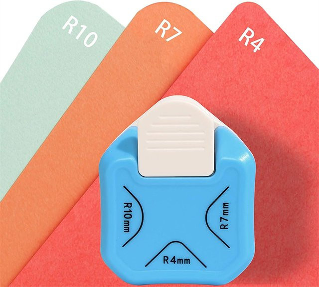 3 in 1 Eckenstanzer Set in Blau aus Metall und Kunststoff für Papier, Kartendesign und Scrapbooking mit Radien R 4 mm, 7 mm und 10 mm - Bild 1