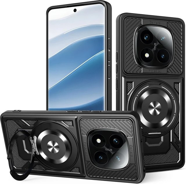 Stoßfeste Armor-Schutzhülle für Xiaomi Redmi Note 14 Pro 4G 5G Pro+ Plus mit Magnetring für MagSafe Wireless Charging in Schwarz - Bild 1