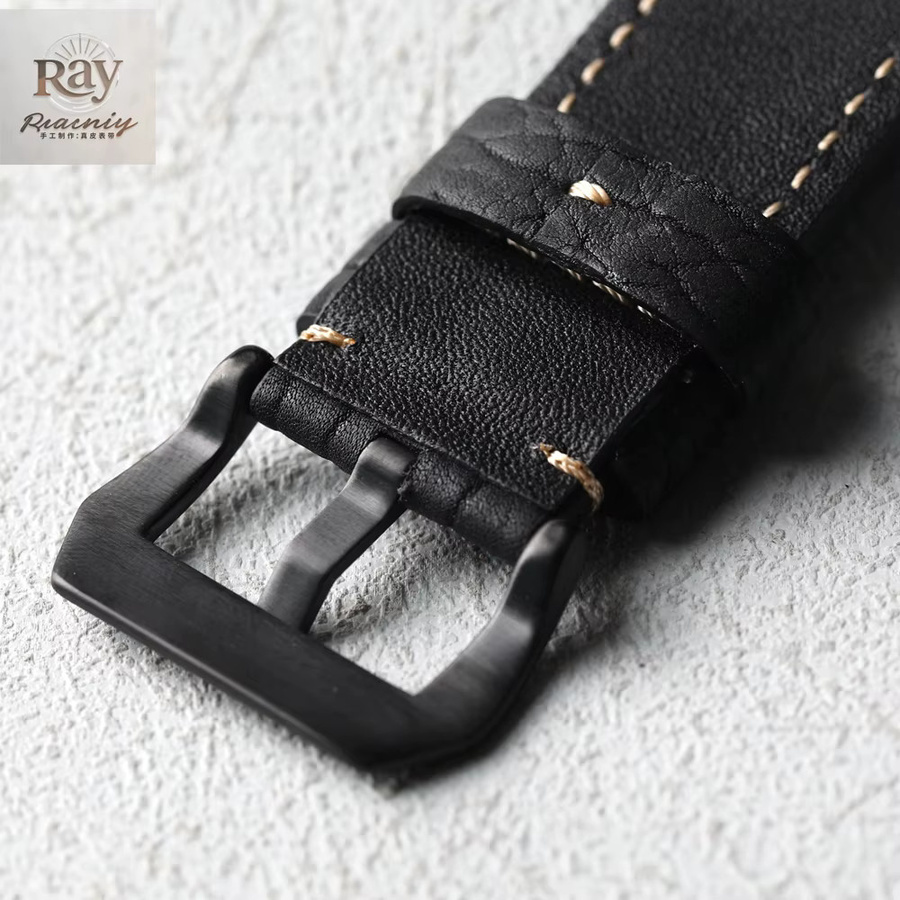 Raystray Uhrenarmband Echtleder, Hai-Muster, Schwarz, Vintage - Bild 4