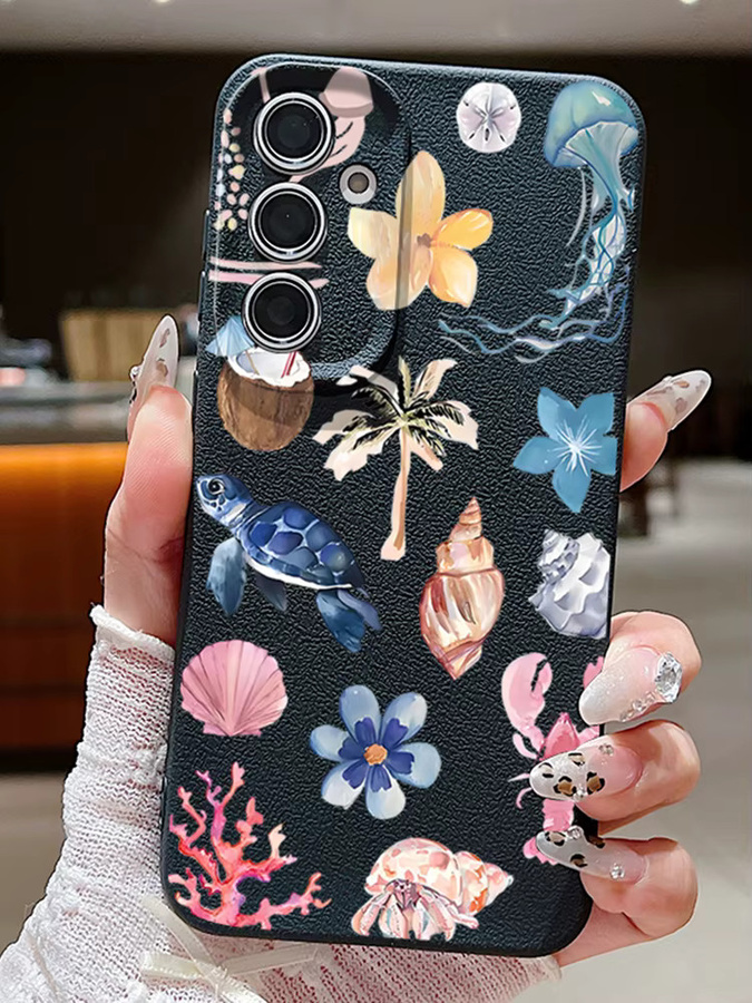Handyhülle mit Ocean Life Theme Print für Samsung Galaxy S25 Ultra S24 FE S23 S22 sowie A56 A36 A26 A55 A16 A15 A54 A14 5G in Schwarz und Multicolour Soft Cover - Bild 4