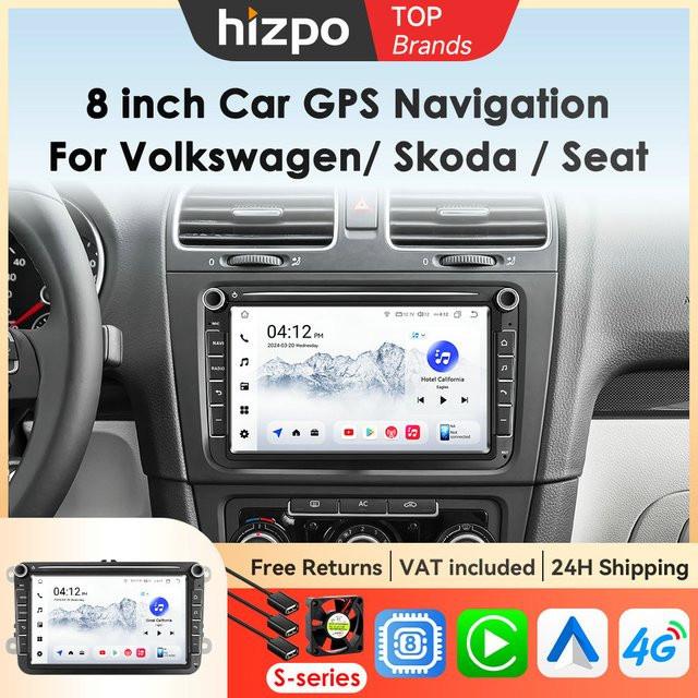 Hizpo 8 Zoll Autoradio mit Wireless Carplay, Bluetooth und GPS in Schwarz für VW Golf Polo, Skoda Rapid Octavia, Tiguan, Passat B7 und Jetta - Bild 1