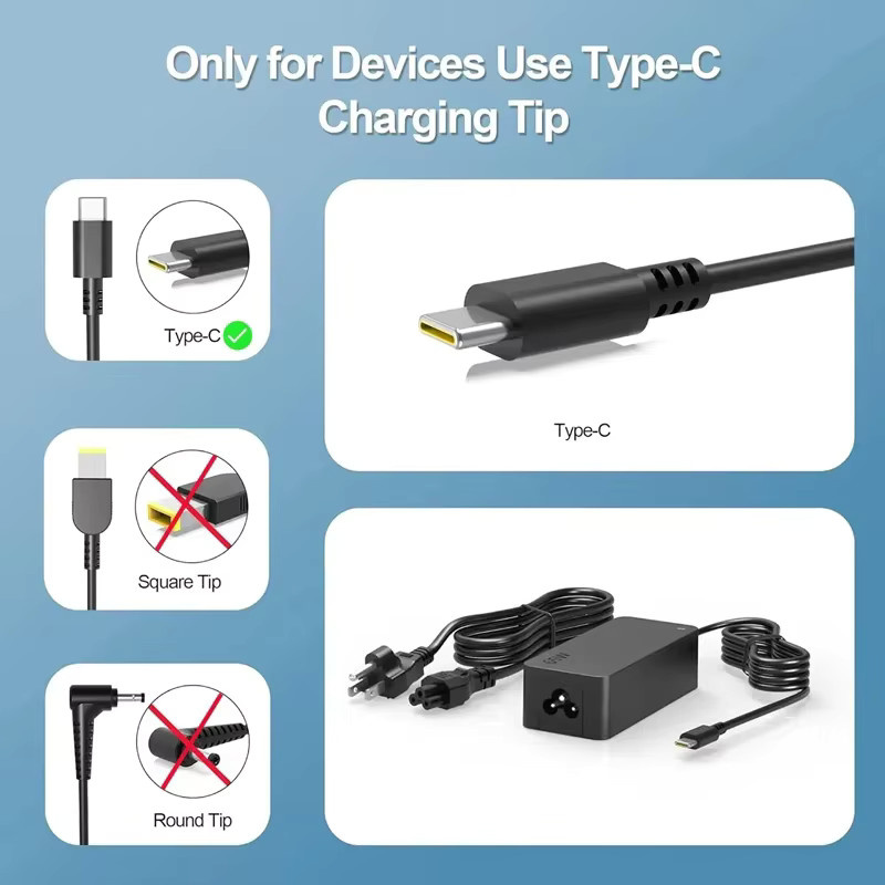 WAPUNO USB-C Laptop-Ladegerät Adapter 65W 20V 3,25A in Schwarz für DELL Lenovo ThinkPad HP Chromebook Yoga Huawei Xiaomi ASUS Carbon - Bild 4