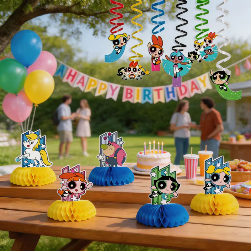 Warner Bros. Die Powerpuff Girls Party-Dekoration aus Papier, bunte Waben- und Spiral-Ornamente für Kinderfestlichkeiten, Mehrfarbig - Bild 2