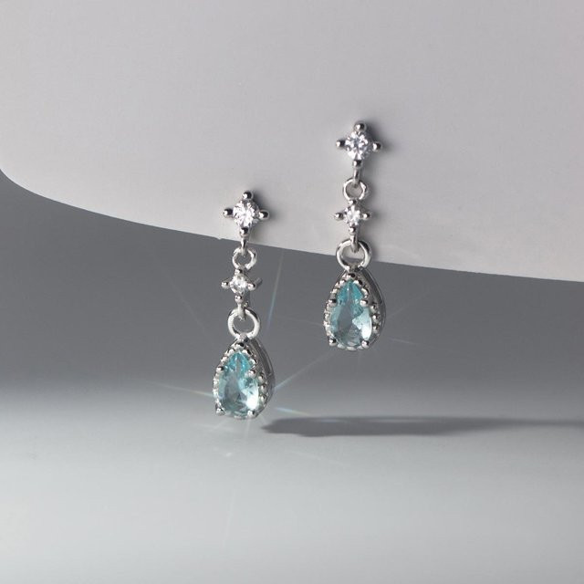 YULIN Creolen, hellblauer Wassertropfen Zirkon, silber, Damen - Bild 1