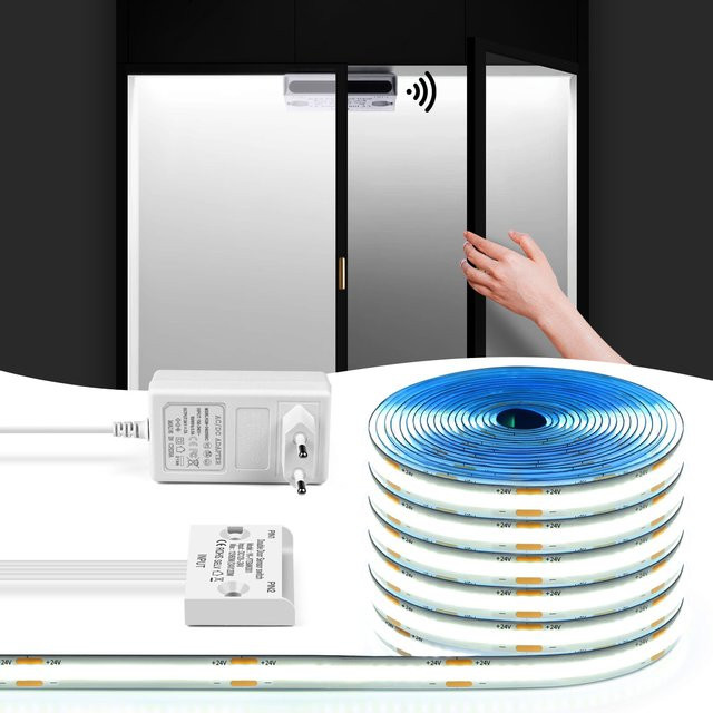 Lcamaw COB-LED-Streifen 24 V mit Bewegungsmelder und Türsensorschalter in Weiß - Bild 1