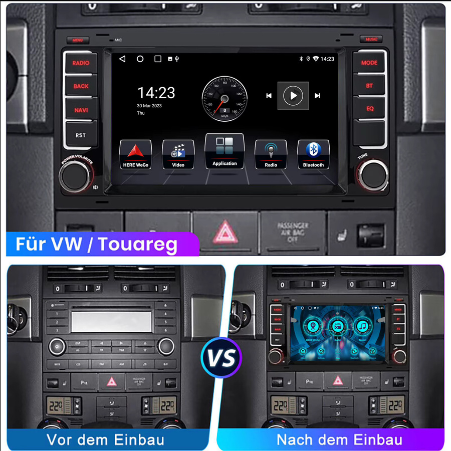 ESSGOO 7 Zoll HD Touchscreen Autoradio Multimedia Video Player mit CarPlay und Android 13 für VW Touareg Transporter T5 Multivan 2003-2015, Schwarz, 64G, GPS und WIFI - Bild 4