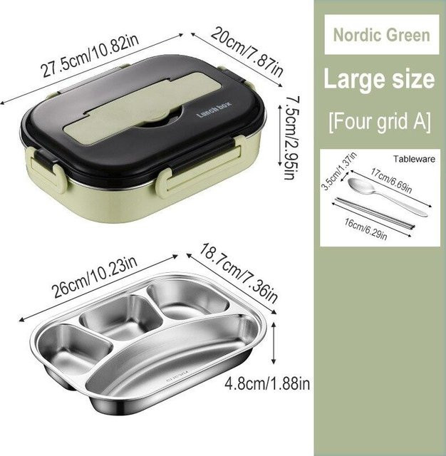 Yiran Furniture Bento-Box Lunchbox aus 304 Edelstahl mit Teiler und Wärmedämmung, Schwarz, 1300 ml - Bild 1