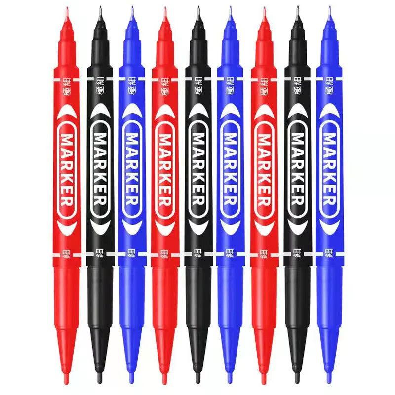 9er Set Twin Tip Permanent Art Marker mit Doppelspitze, wasserfeste Tinte für Zeichnungen auf Glas, Farben: Schwarz, Blau, Rot, Spitzen: 0,5 mm und 1 mm - Bild 2