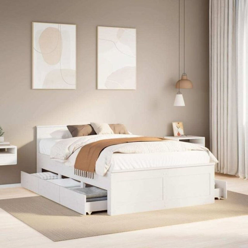 Vidaxl Massivholzbett aus Kiefer mit Kopfteil in Weiß, Skandinavisch, B: 120 cm, L: 200 cm - Bild 1