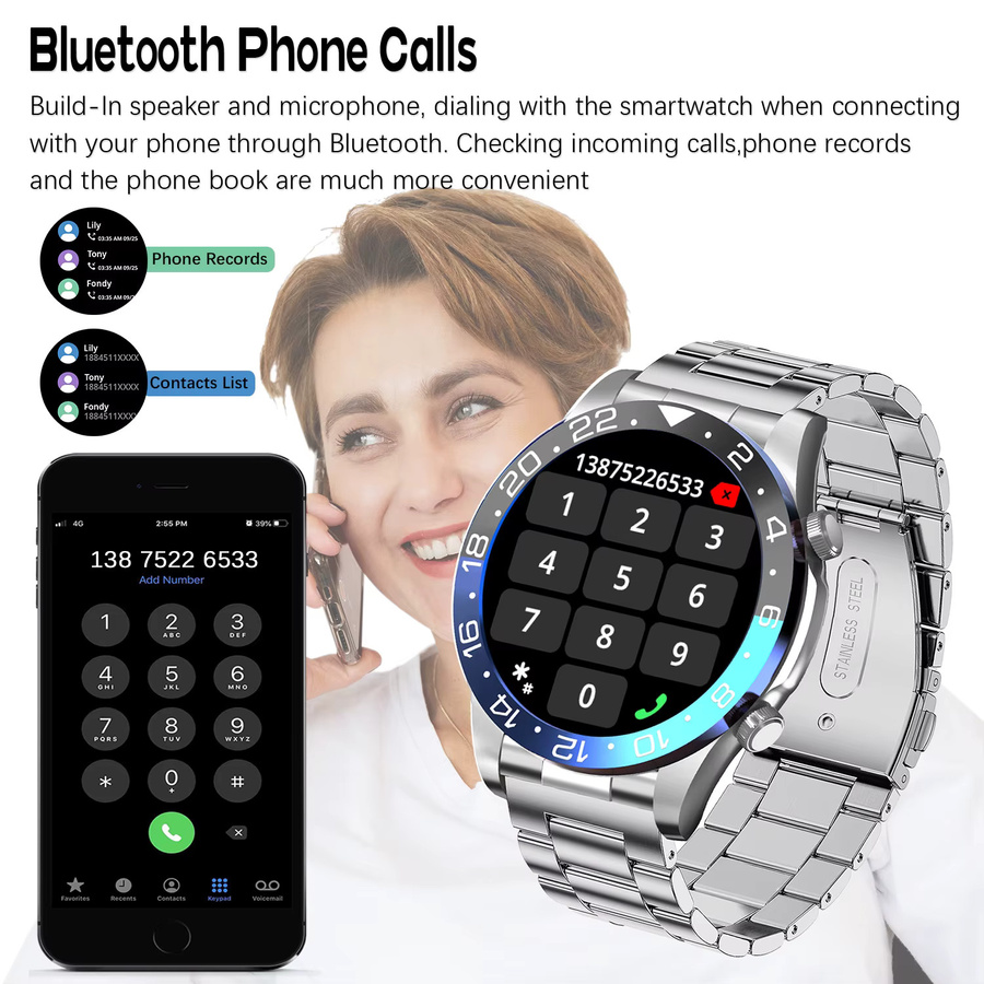 Smartwatch für Herren von rollstimi mit 1,43 Zoll HD AMOLED-Bildschirm, Bluetooth-Anruf, Herzfrequenz- und Schlafüberwachung in Schwarz oder Silber - Bild 5
