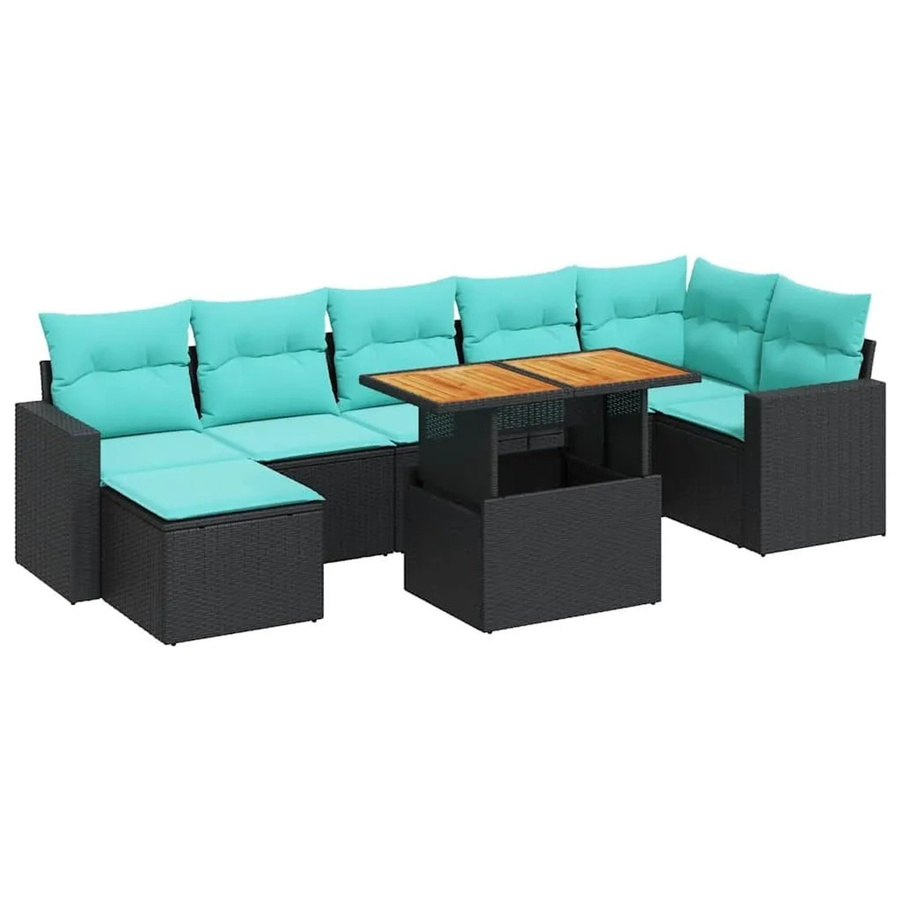 vidaXL 8-teilige Garten-Sofagarnitur in L-Form aus schwarzem Poly-Rattan mit Kissen und pulverbeschichtetem Stahlgestell - Bild 2