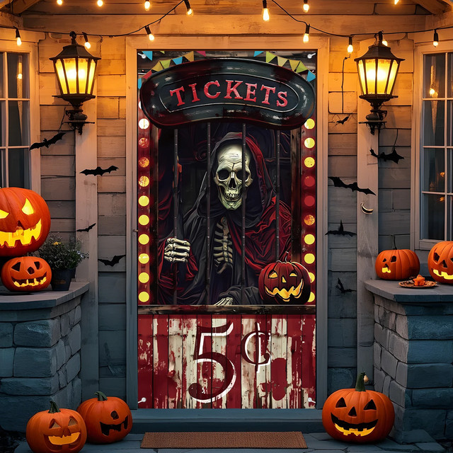VIKAMA Halloween Türdekoration Böser Zirkus Gruseliges Banner Partyzubehör Mehrfarbig B: 90 cm, H: 90 cm - Bild 1