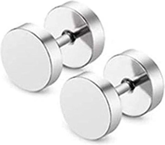 Ohrstecker Holz, Rund, Hantel, 12mm, Edelstahl, Silber, Unisex - Bild 1