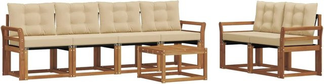 vidaXL Outdoor-Sofagarnitur 7-teilig aus Akazienholz mit Textilene und Kissen in Natur und Beige - Bild 1
