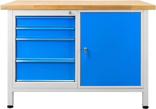 PROREGAL Werkbank Rhino mit 4 Schubladen und 1 Tür, Lichtgrau und Lichtblau, H x B x T: 84 x 120 x 60 cm, Traglast 300 kg - Bild 1