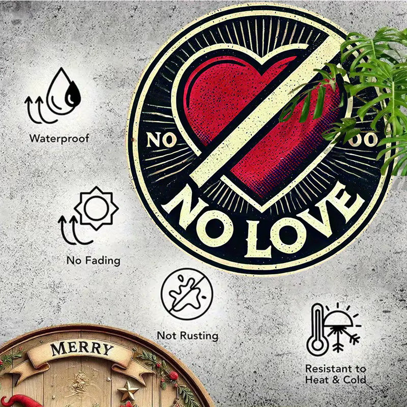 Potdemiel No Love Aluminiumschild rund mit Herz- und Friedenssymbol in Vintage-Optik, Durchmesser: 20,3 cm - Bild 5