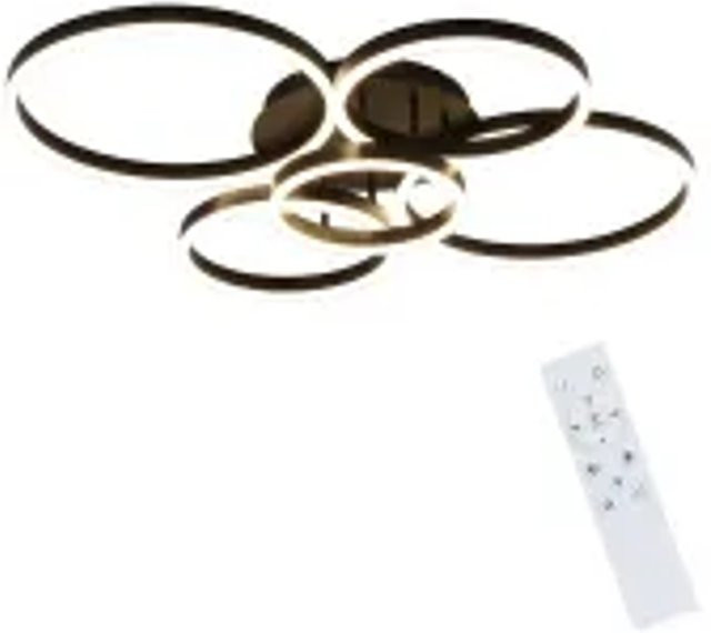 NETTLIFE LED Deckenleuchte aus Metall in Schwarz und Gold mit Fernbedienung, modernes Ring-Design - Bild 1