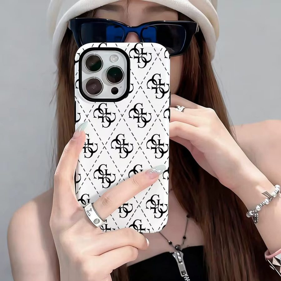 G-GUESSES Glänzende Handyhülle mit HD-Doppelschicht-Flüssigkeitsrückseite für iPhone 17 16 15 14 13 12 Pro Max Plus, Farbe: Weiß - Bild 2