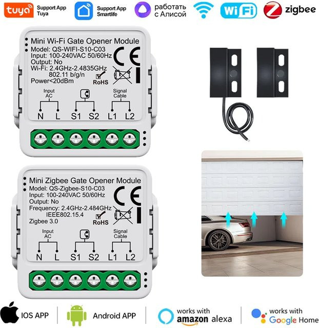 Tuya Smart Garagentoröffner-Controller WiFi/Zigbee Schaltmodul in Weiß mit Sprachsteuerung für Alexa und Google Home Assistant - Bild 1