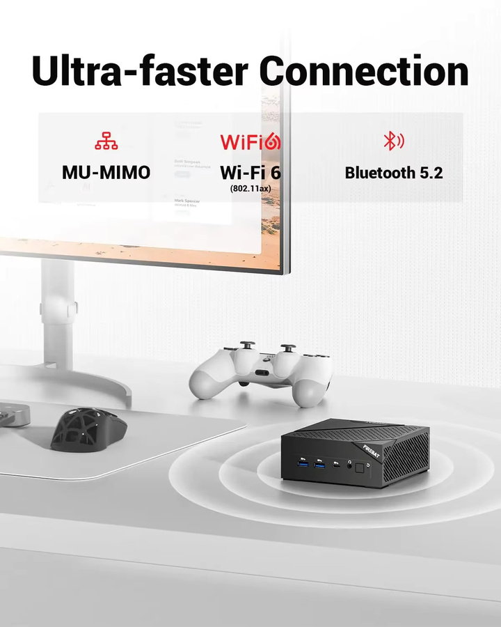 FIREBAT Mini PC AM02 mit AMD Ryzen 5 6600H, 16GB LP DDR5, 512GB SSD, Windows 11, WiFi6, Bluetooth 5.2, HDMI und LAN, Schwarz - Bild 4