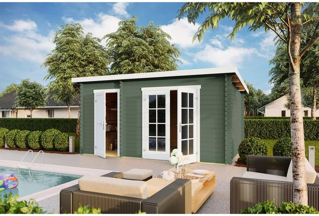 Lasita Gartenhaus Belmont Maja Flachdach in Grüngrau lasiert B/H/T: 465 x 222,3 x 218,9 cm - Bild 1