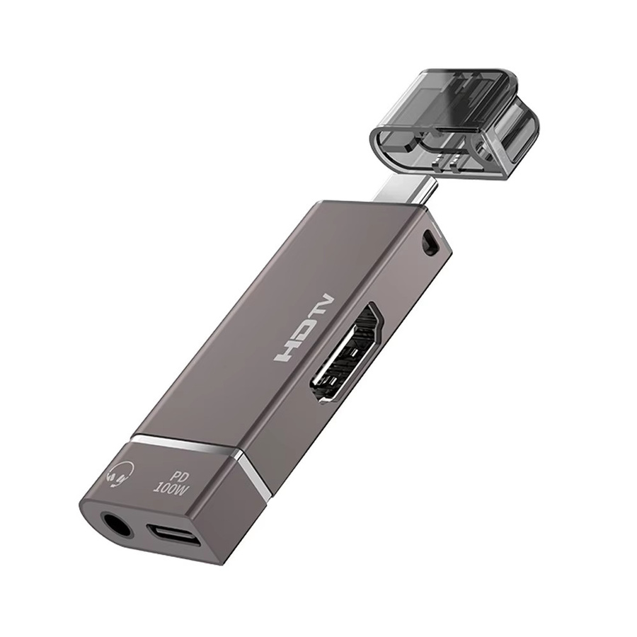 Byscoon PD 100 W Typ-C-zu-HDMI-Adapter mit 8K HD-Übertragung und 3,5-mm-Kopfhöreranschluss in Grau für MacBook, Chromebook, Samsung und Xiaomi - Bild 6
