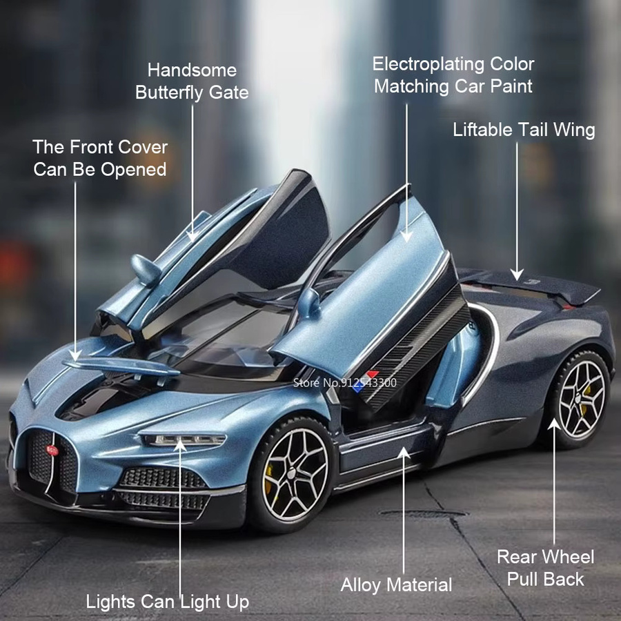 RMZ city Tourbillon Chiron Sportwagen, Modell Spielzeug, 1:32, mit Licht und Sound, blau - Bild 1