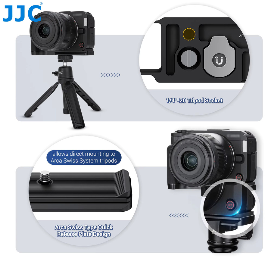 JJC L-förmiger Handgriff für Canon EOS R50V in Schwarz mit Schnellwechselplatte, Arca-kompatibel und Cold Shoe Mount - Bild 1