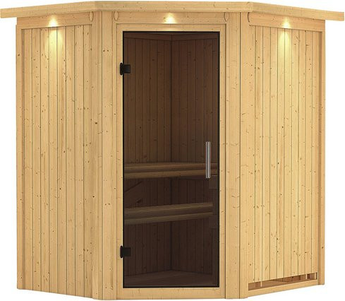 Karibu Sauna Tuckum für 3 Personen aus Fichtenholz in Beige ohne Ofen B: 202,0 cm, T: 184,0 cm, H: 165,0 cm - Bild 1