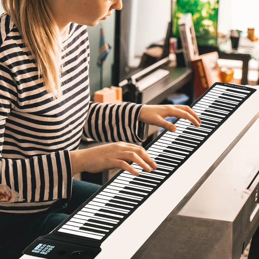 HGTUGO Silikon-Roll-Up-Klavier mit 88 Tasten, tragbare und faltbare elektronische Tastatur mit eingebautem Lautsprecher für Anfänger in Schwarz oder Weiß - Bild 2