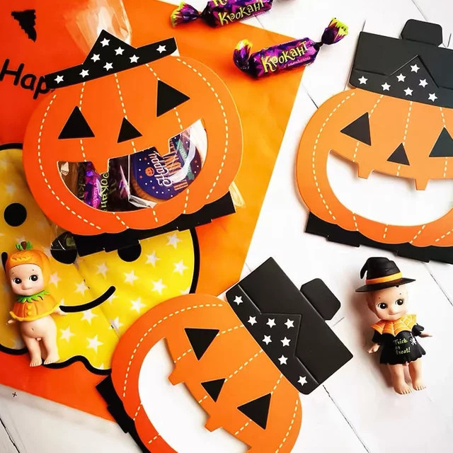 24 Stück Halloween Candy Box aus Papier in Kürbis und Geist Form, Orange, Süßigkeitenverpackung für Kinder und Erwachsene - Bild 1
