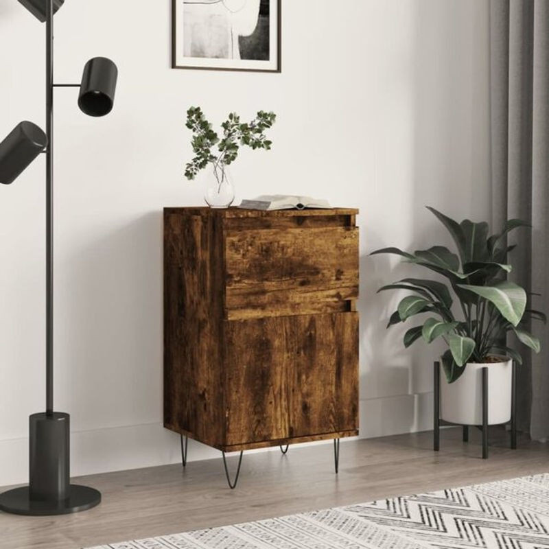 Sideboard Vidaxl in Räuchereiche aus Holzwerkstoff und Metall, Grau/Braun, B: 40 cm, T: 35 cm, H: 70 cm - Bild 1