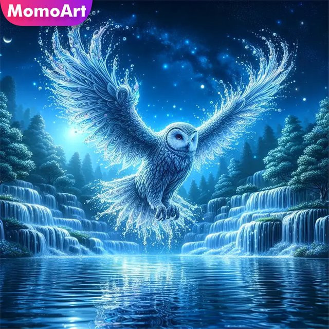 Momoart Diamantmalerei Eule als DIY Stickerei Set in Blau, Rund, Durchmesser: 20 cm - Bild 1