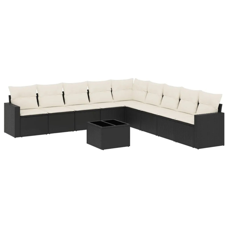 vidaXL 10-tlg Garten-Sofagarnitur in L-Form mit Kissen und Couchtisch, Schwarz, Poly Rattan und Metall - Bild 2